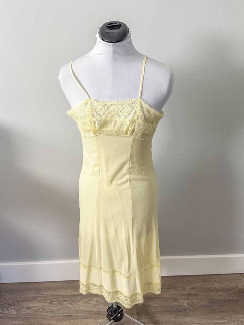 Vintage Butter Yellow Midi Lace Slip - Picture 1 of 10
